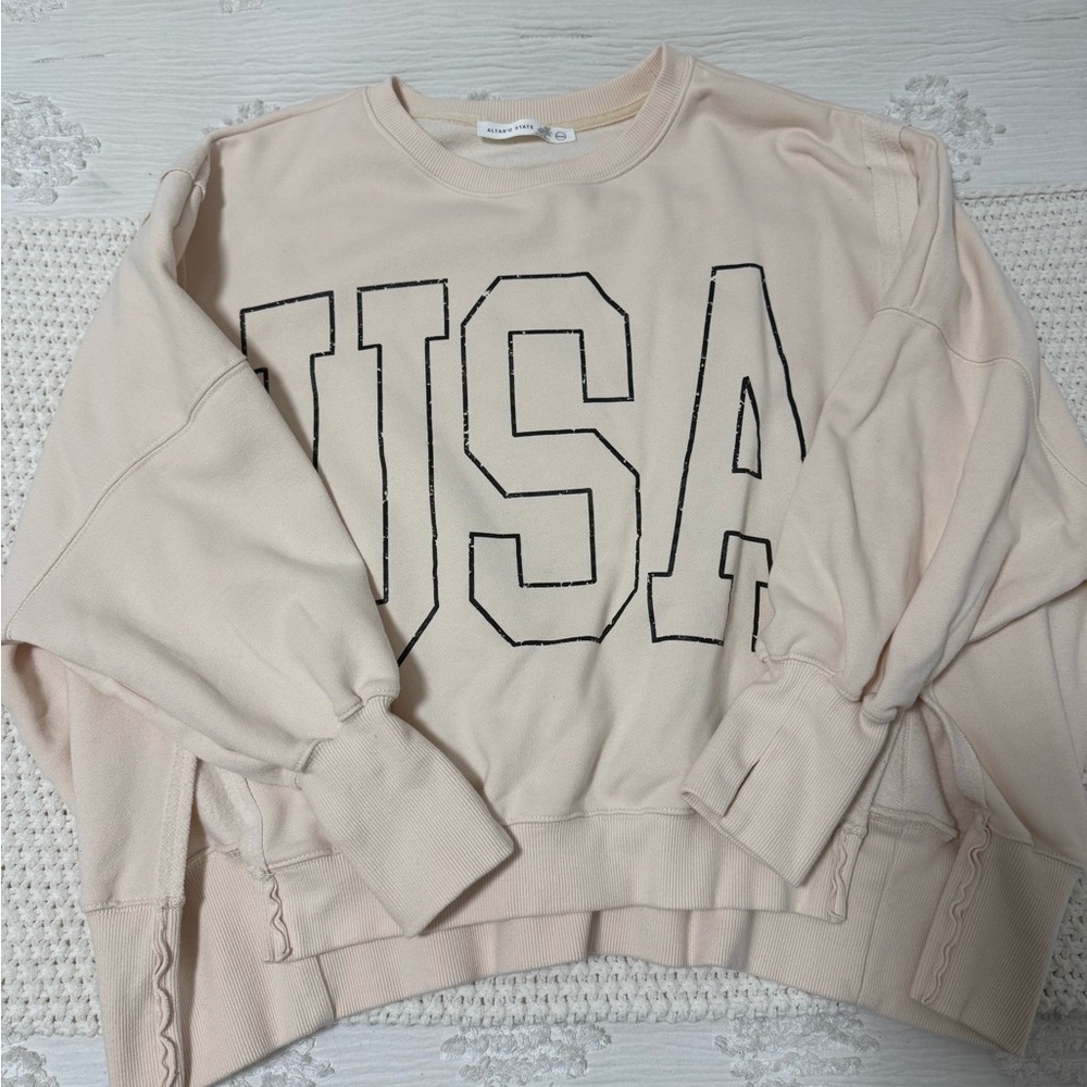 Altar'd State Cream USA Crew Neck Sweater